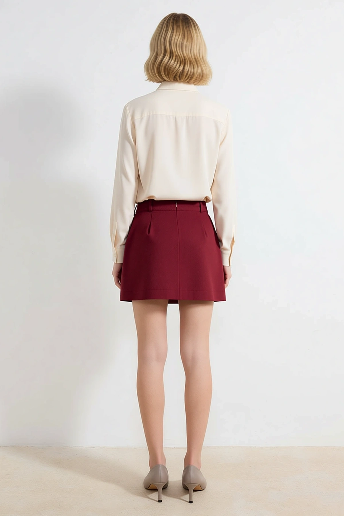 Kadın A-Line Mini Etek %100 Pamuk Gabardin Pili Detaylı Normal Bel Günlük Rahat Kesim Modern Şık