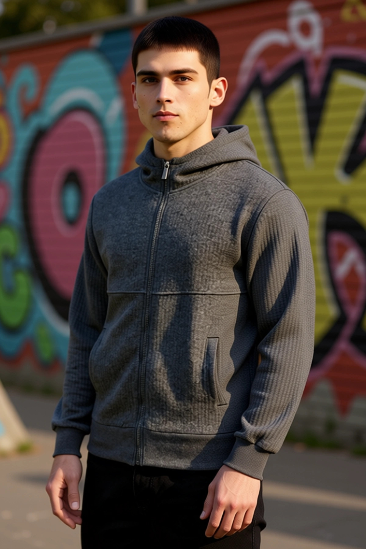 Erkek Bisiklet Yaka Standart Kol Dokulu Fermuarlı Sweatshirt Fonksiyonel Dayanıklı Estetik