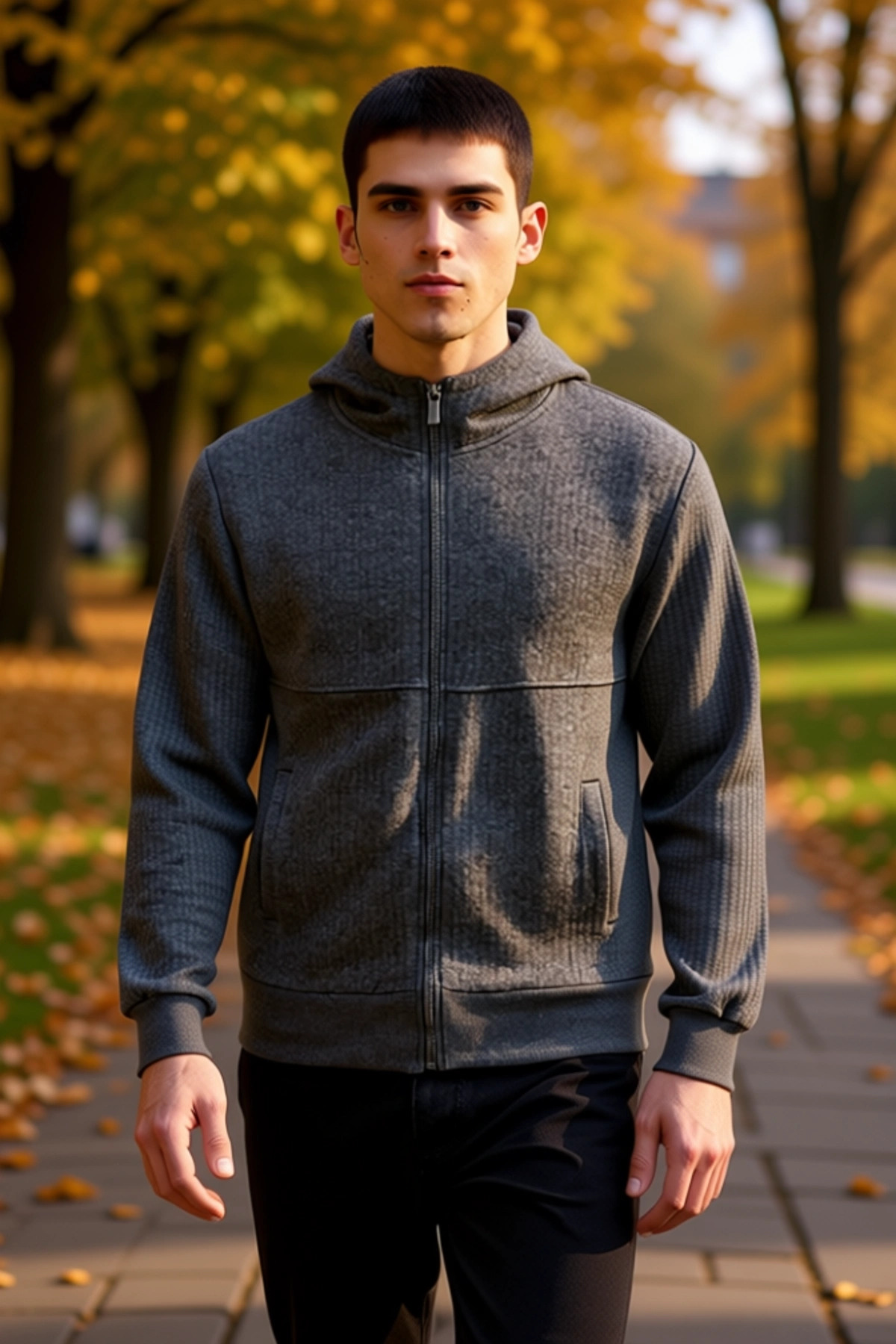 Erkek Bisiklet Yaka Standart Kol Dokulu Fermuarlı Sweatshirt Fonksiyonel Dayanıklı Estetik