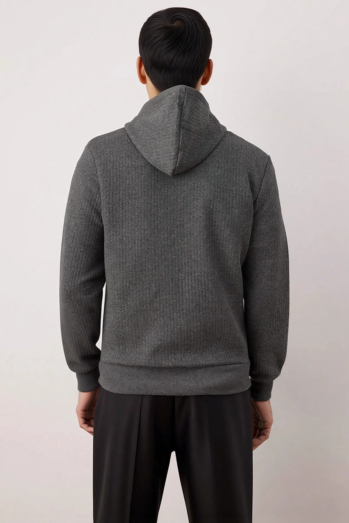 Erkek Bisiklet Yaka Standart Kol Dokulu Fermuarlı Sweatshirt Fonksiyonel Dayanıklı Estetik