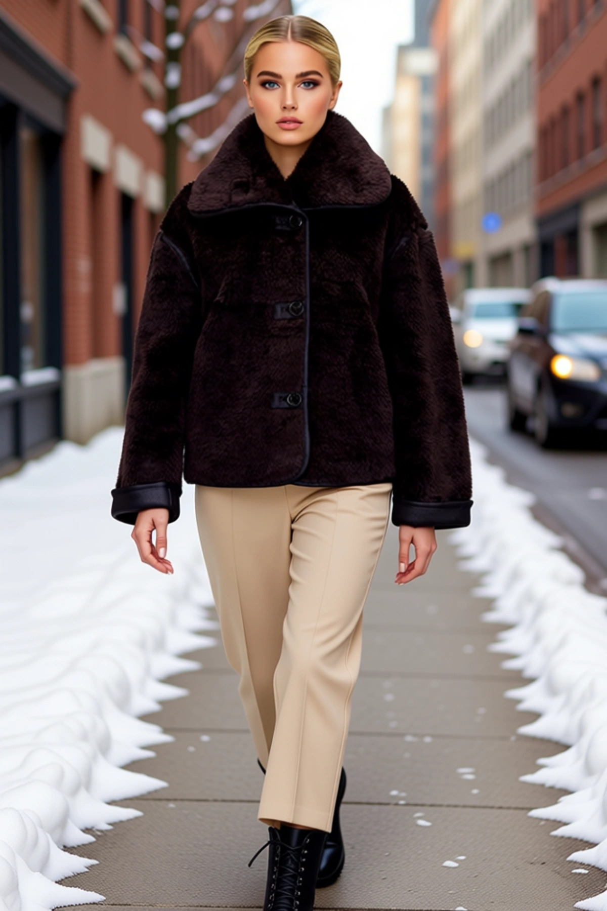 Alternative view of Kadın Düşük Kol V Yaka Suni Kürk Mont Fonksiyonel Dayanıklı Kaliteli Konforlu Estetik Spor