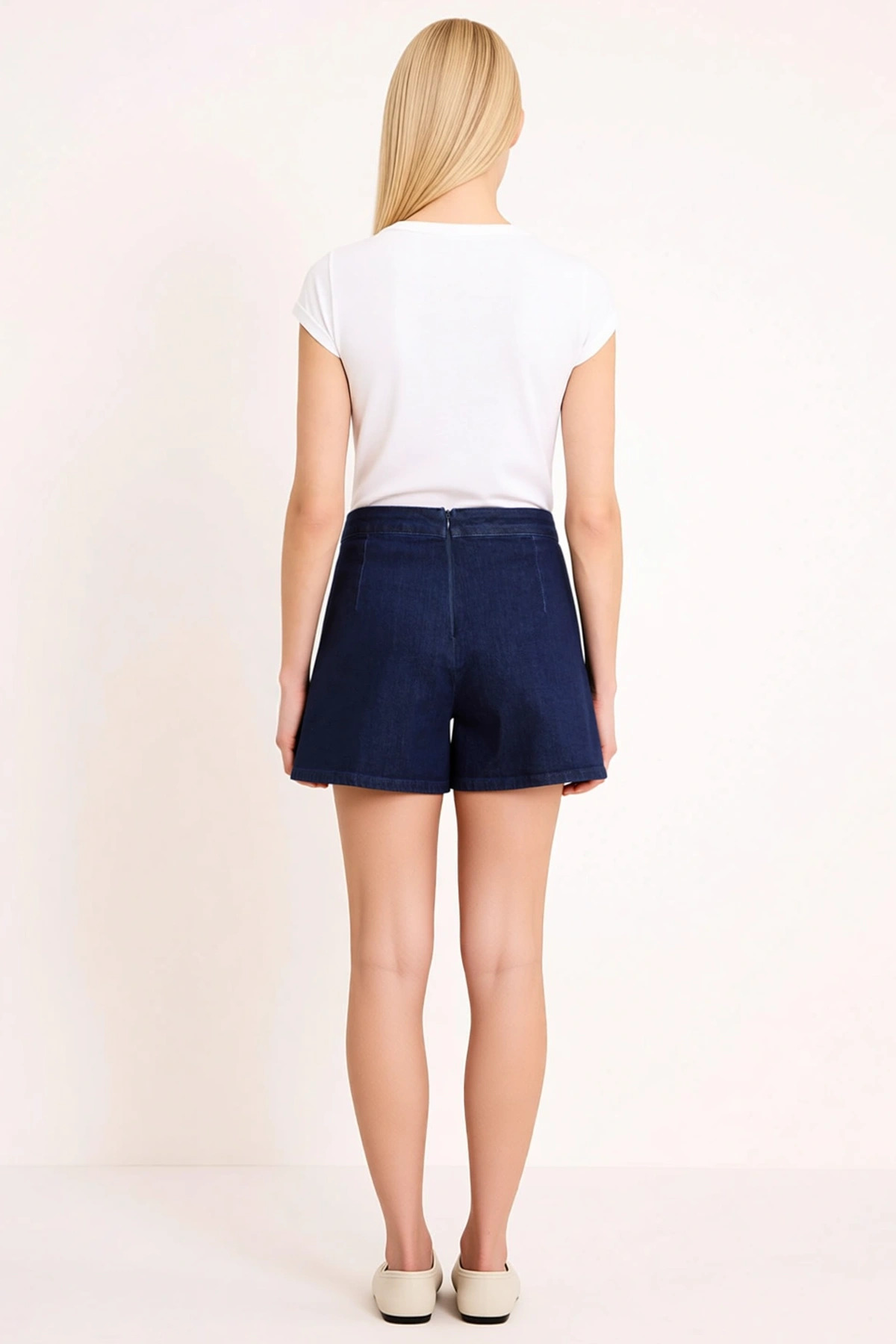 Kadın Şort Etek Yüksek Bel Katlı Volan Mini Boy Denim Düz Desen Comfort Dokuma Ekstra Kısa Kesim