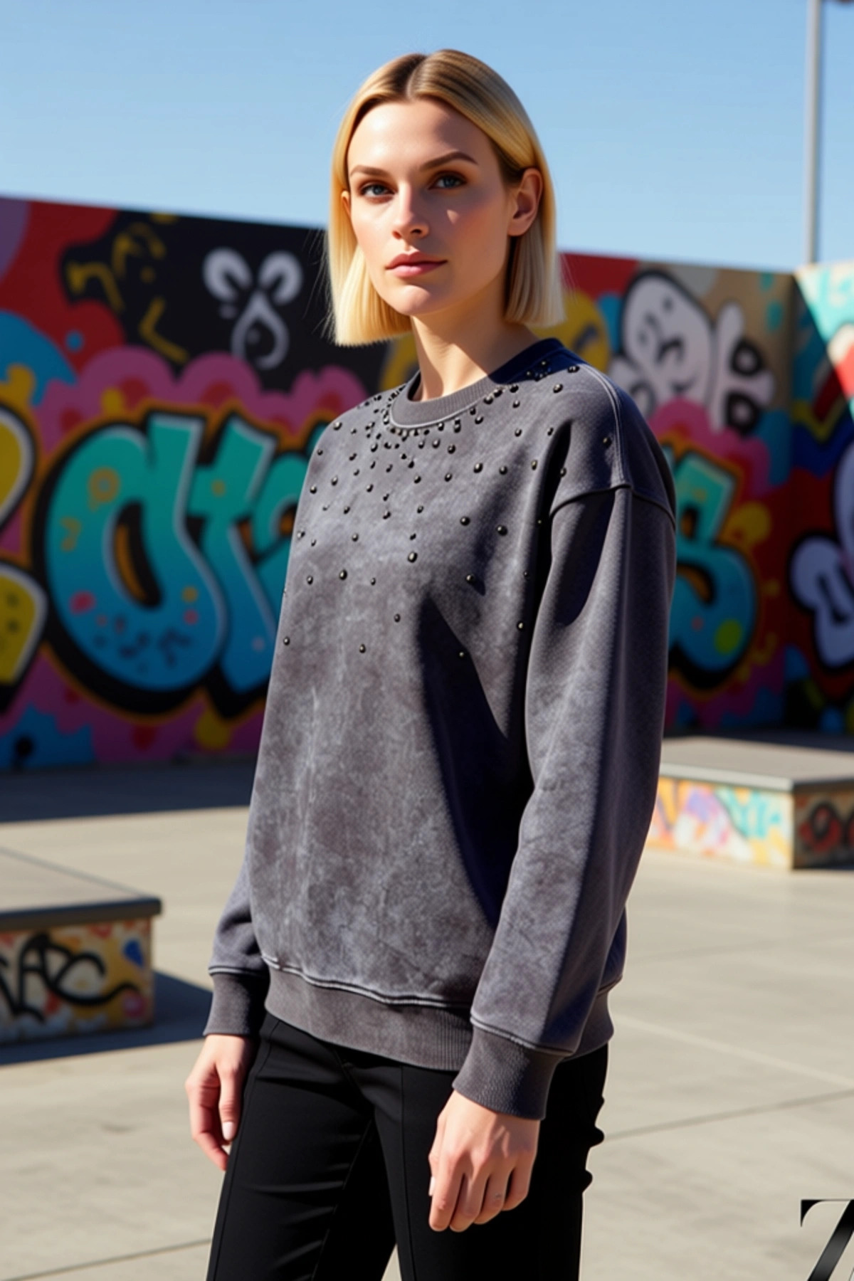 Kadın Bisiklet Yaka Düşük Kol Eskitme Efektli Regular Sweatshirt Fonksiyonel Dayanıklı Şık