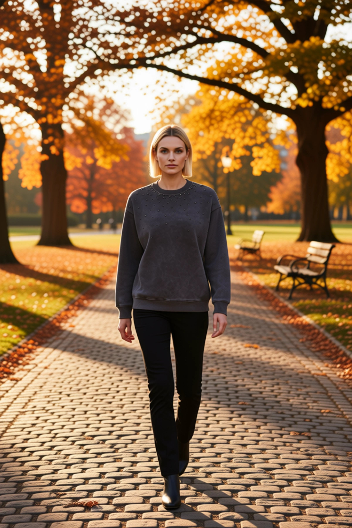 Kadın Bisiklet Yaka Düşük Kol Eskitme Efektli Regular Sweatshirt Fonksiyonel Dayanıklı Şık