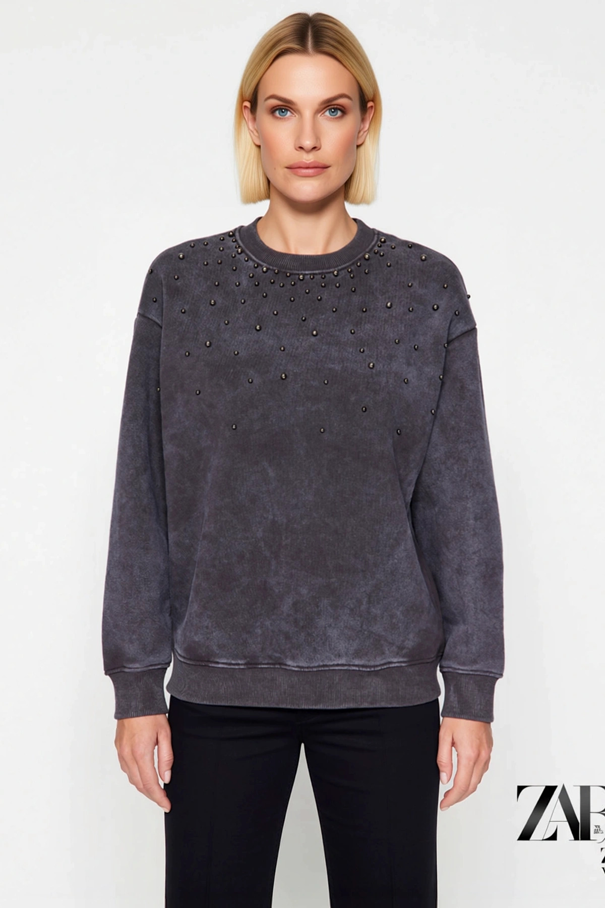Kadın Bisiklet Yaka Düşük Kol Eskitme Efektli Regular Sweatshirt Fonksiyonel Dayanıklı Şık