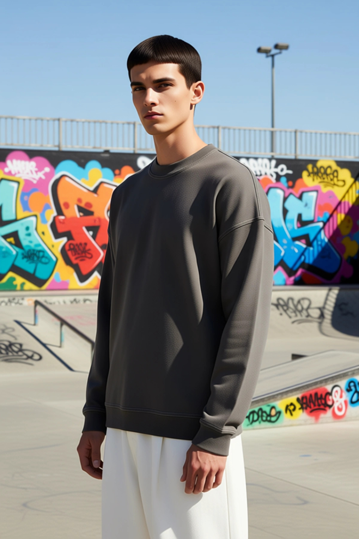 Erkek Bisiklet Yaka Düşük Kol Oversize Kalıp Sweatshirt Fonksiyonel Dayanıklı Kaliteli Şık