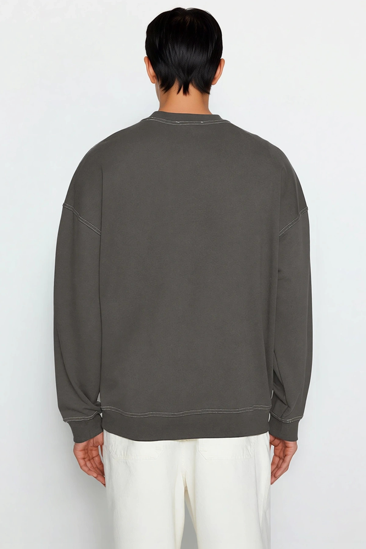 Erkek Bisiklet Yaka Düşük Kol Oversize Kalıp Sweatshirt Fonksiyonel Dayanıklı Kaliteli Şık