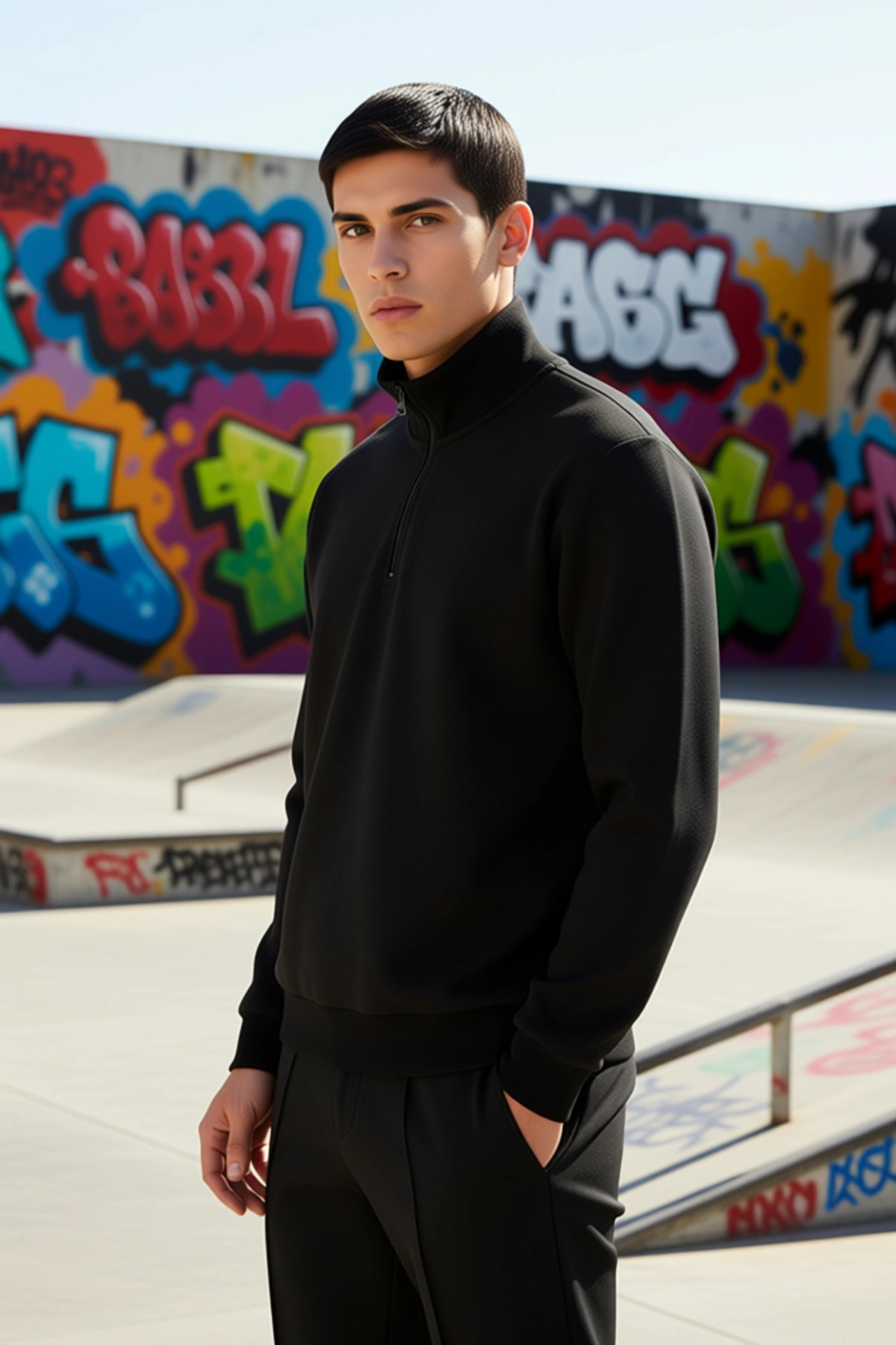 Erkek Dik Yaka Standart Kol Sweatshirt %51 Pamuk %39 Polyester %9 Poliamid %1 Elastan Spor