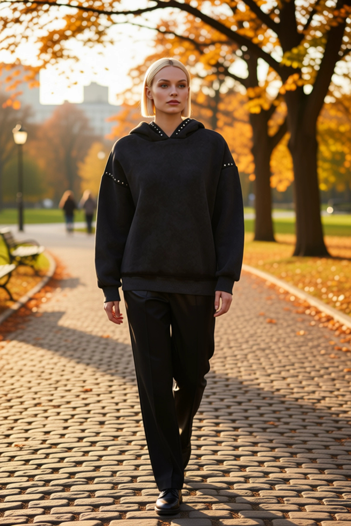 Kadın Kapüşonlu Düşük Kol Örme Sweatshirt Troklu Fonksiyonel Dayanıklı Kaliteli Konforlu Şık