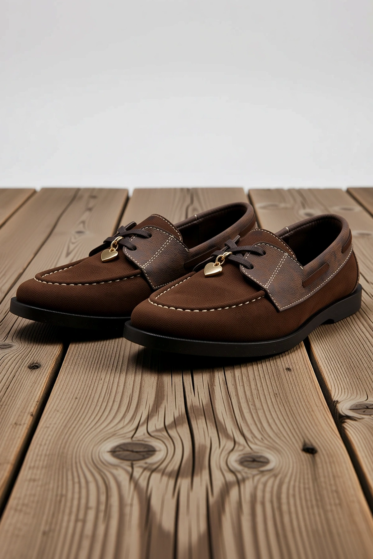Kadın Süet Loafer Ayakkabı Kalp Charm Detaylı Bağcıksız Rahat Düz Topuk Yuvarlak Burun Günlük Modern