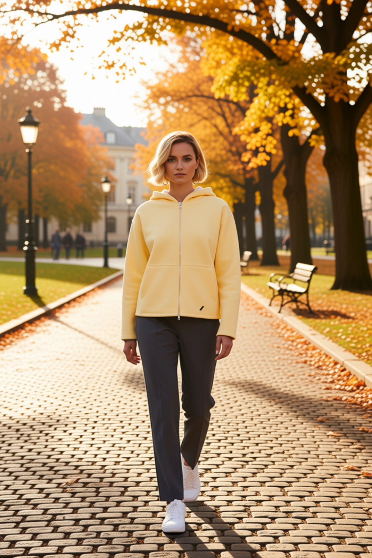 Kadın Kapüşonlu Düşük Kol Fermuarlı Geniş Kesim Örme Sweatshirt Fonksiyonel Dayanıklı Spor