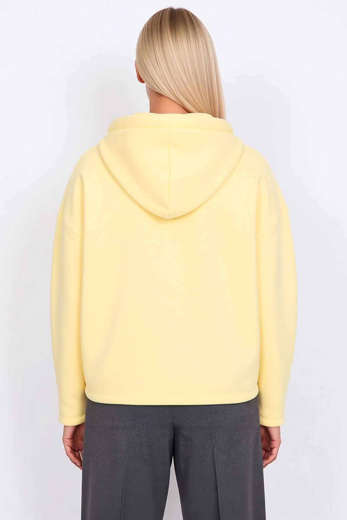 Kadın Kapüşonlu Düşük Kol Fermuarlı Geniş Kesim Örme Sweatshirt Fonksiyonel Dayanıklı Spor