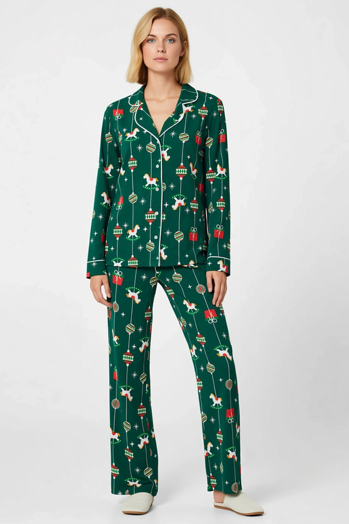 Kadın Gömlek Yaka Standart Kol Regular Kalıp Pijama Takımı Fonksiyonel Modern