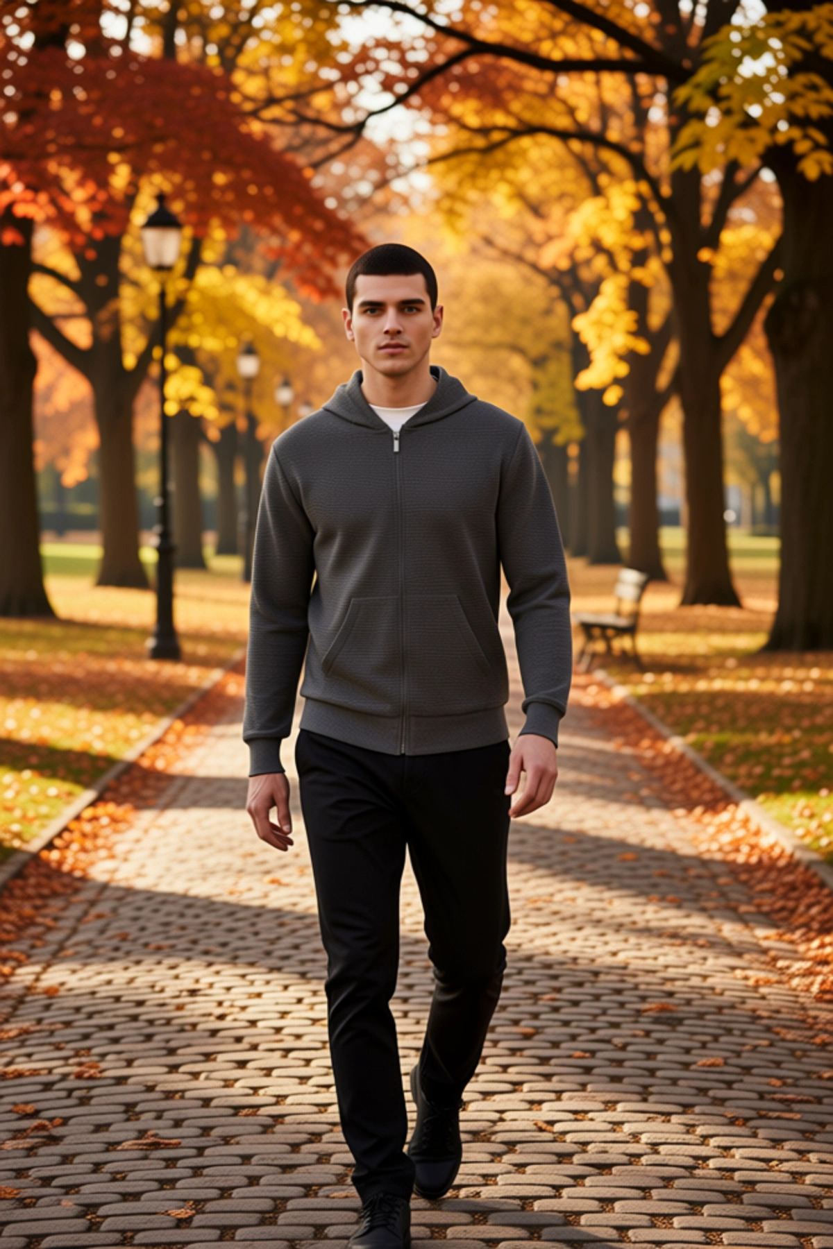 Erkek Bisiklet Yaka Standart Kol Fermuarlı Dokulu Sweatshirt Fonksiyonel Dayanıklı Estetik