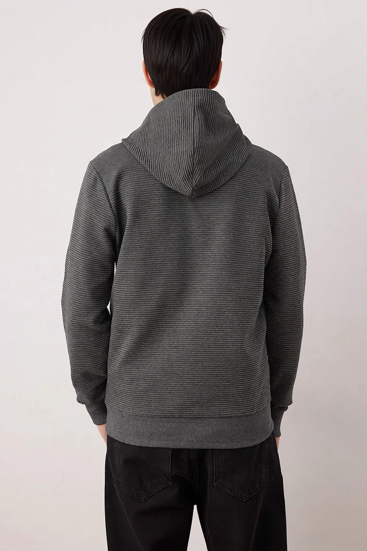 Erkek Bisiklet Yaka Standart Kol Fermuarlı Dokulu Sweatshirt Fonksiyonel Dayanıklı Estetik