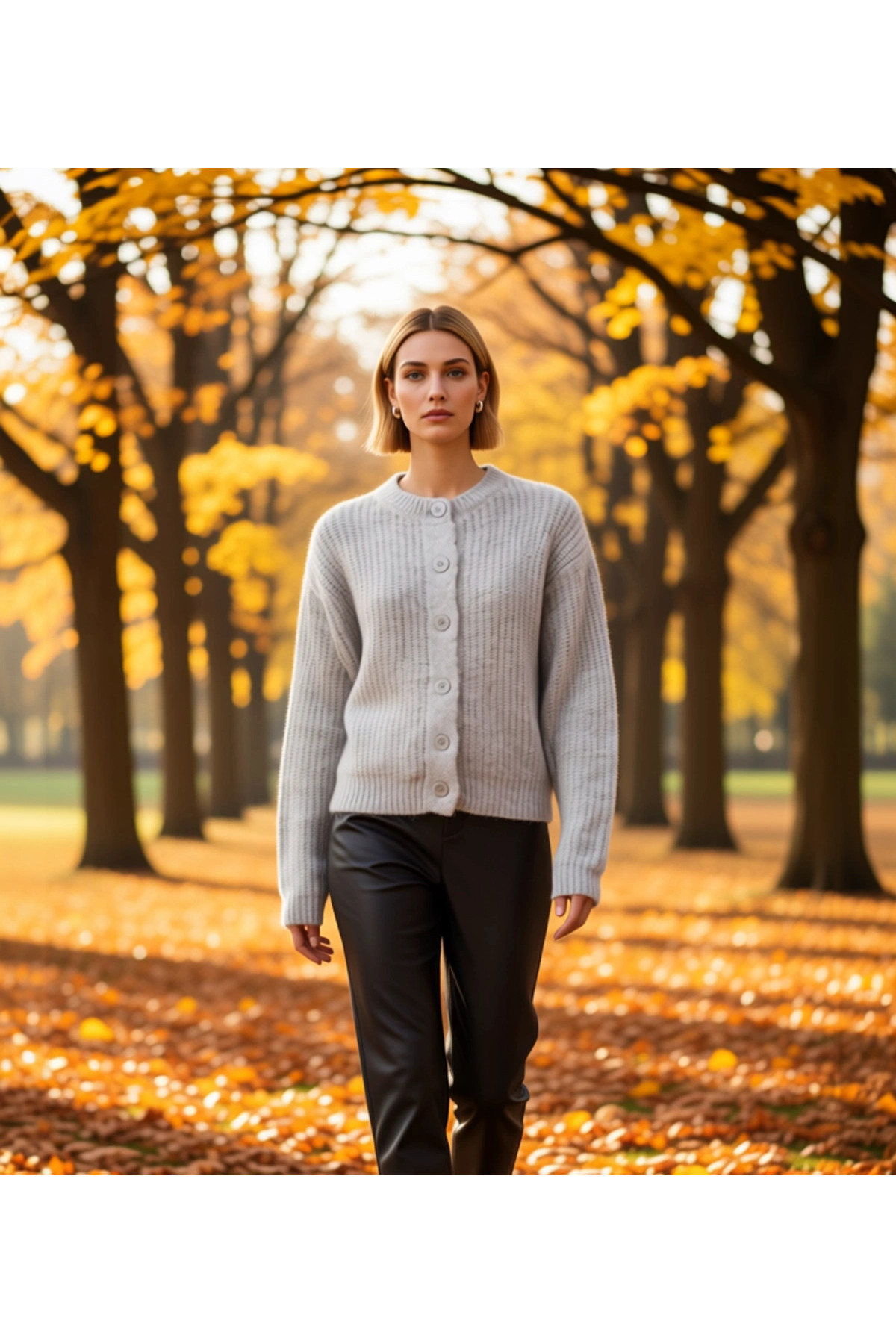 Alternative view of Kadın Yumuşak Dokulu Rahat Kesim Bisiklet Yaka Düz Desen Uzun Kollu Triko Hırka Fonksiyonel