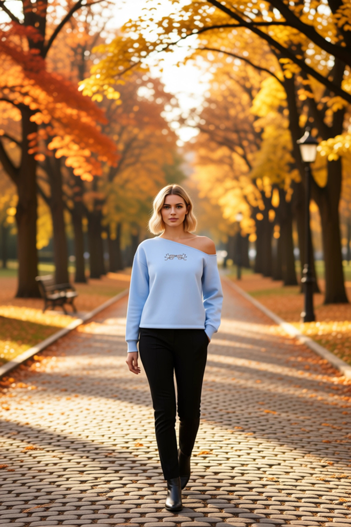Kadın Kayık Yaka Düşük Kol Oversize Nakışlı Sweatshirt Fonksiyonel Dayanıklı Kaliteli Spor