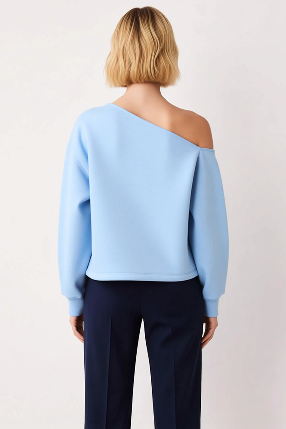Kadın Kayık Yaka Düşük Kol Oversize Nakışlı Sweatshirt Fonksiyonel Dayanıklı Kaliteli Spor