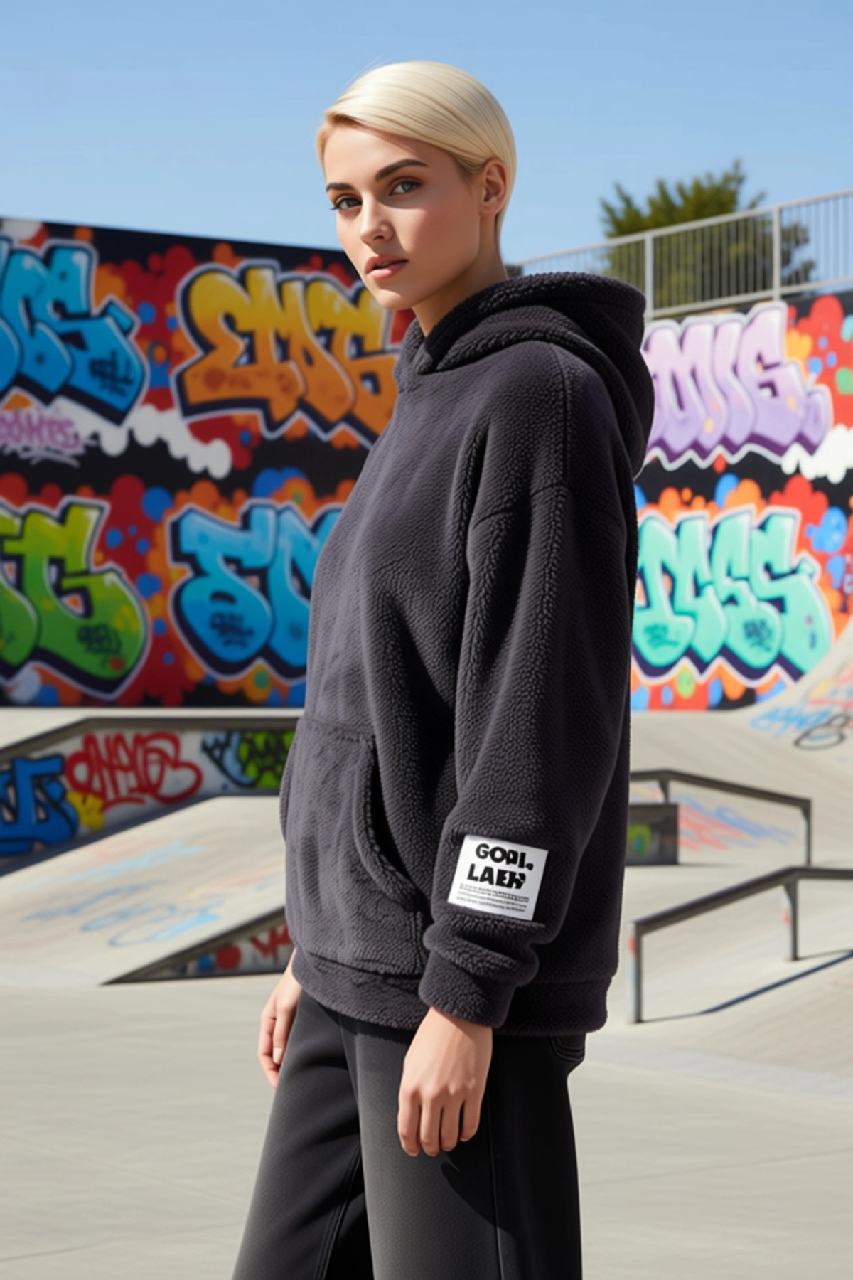 Kadın Kapüşonlu Düşük Kol Peluş Örme Sweatshirt Fonksiyonel Dayanıklı Kaliteli Konforlu Şık
