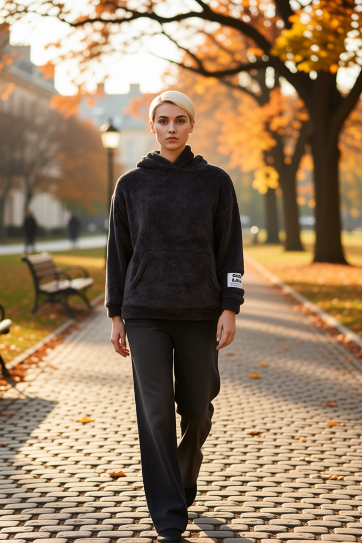 Kadın Kapüşonlu Düşük Kol Peluş Örme Sweatshirt Fonksiyonel Dayanıklı Kaliteli Konforlu Şık