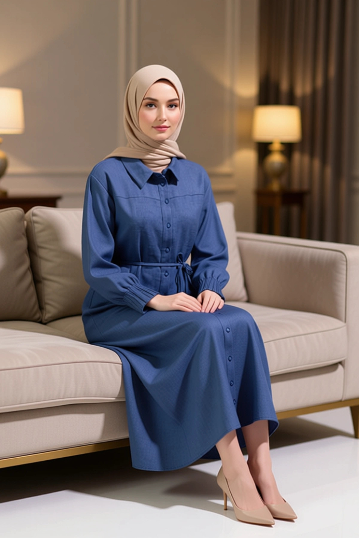 Kadın Yaka Standart Kol Düz Desen Gömlek Elbise Maxi Kalıp Görünümlü
