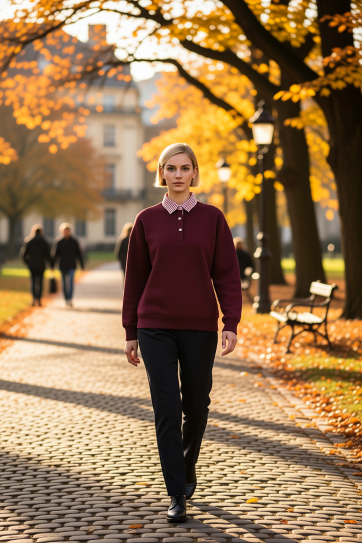 Kadın Polo Yaka Düşük Kol Düğme Detaylı Sweatshirt Fonksiyonel Dayanıklı Kaliteli Konforlu