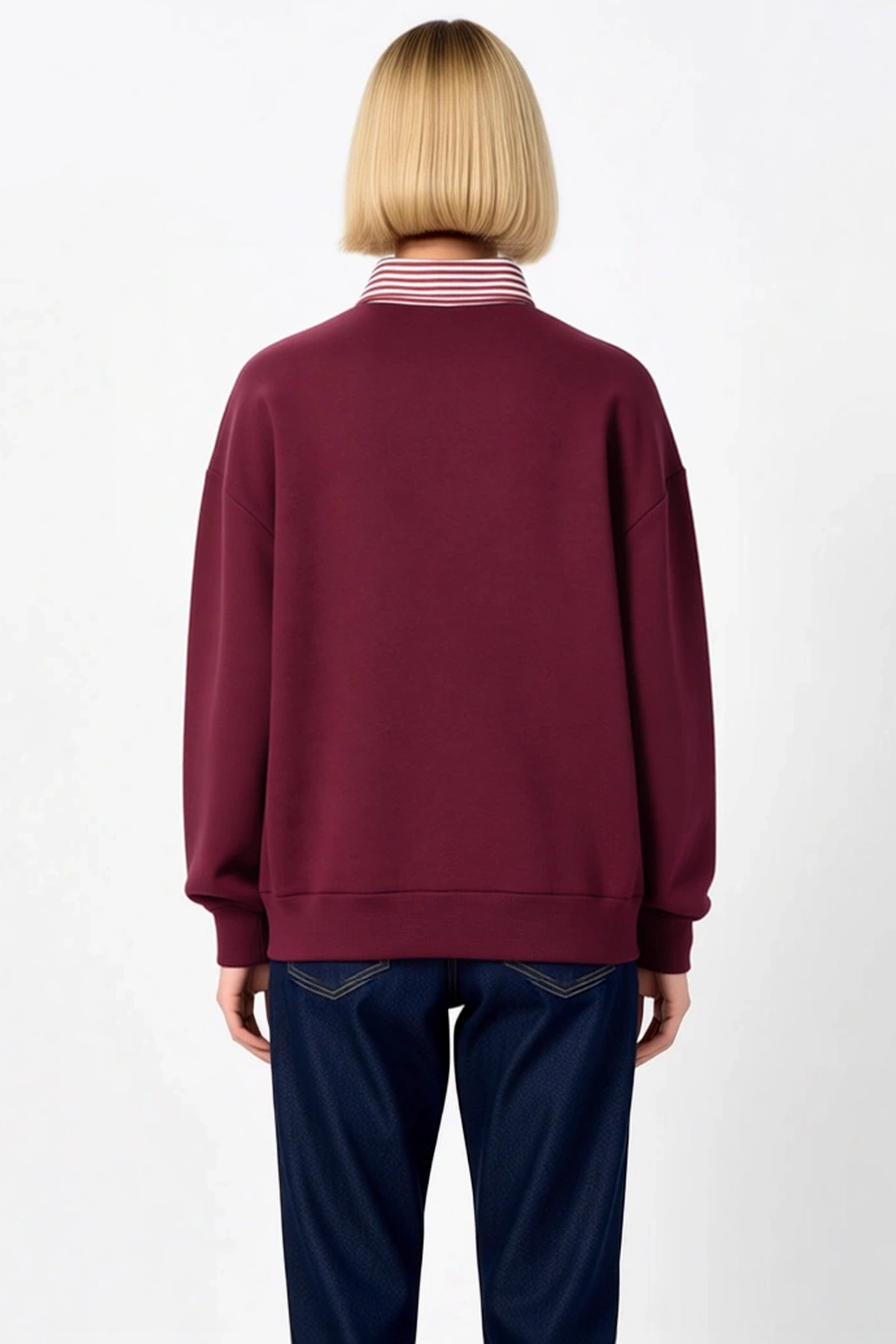 Kadın Polo Yaka Düşük Kol Düğme Detaylı Sweatshirt Fonksiyonel Dayanıklı Kaliteli Konforlu
