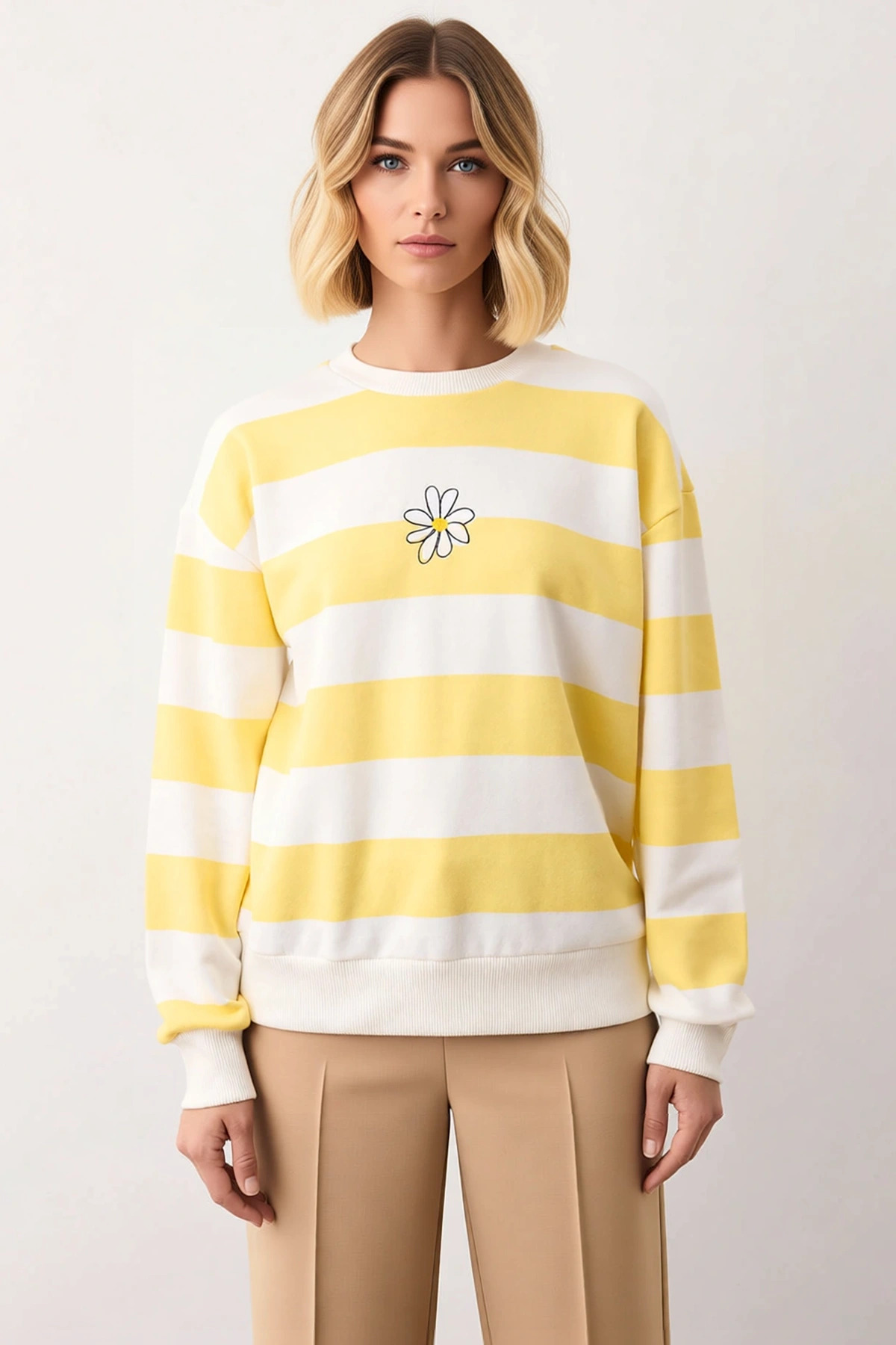 Kadın Bisiklet Yaka Düşük Kol Uzun Kollu Regular Kalıp Örme Sweatshirt Fonksiyonel Estetik