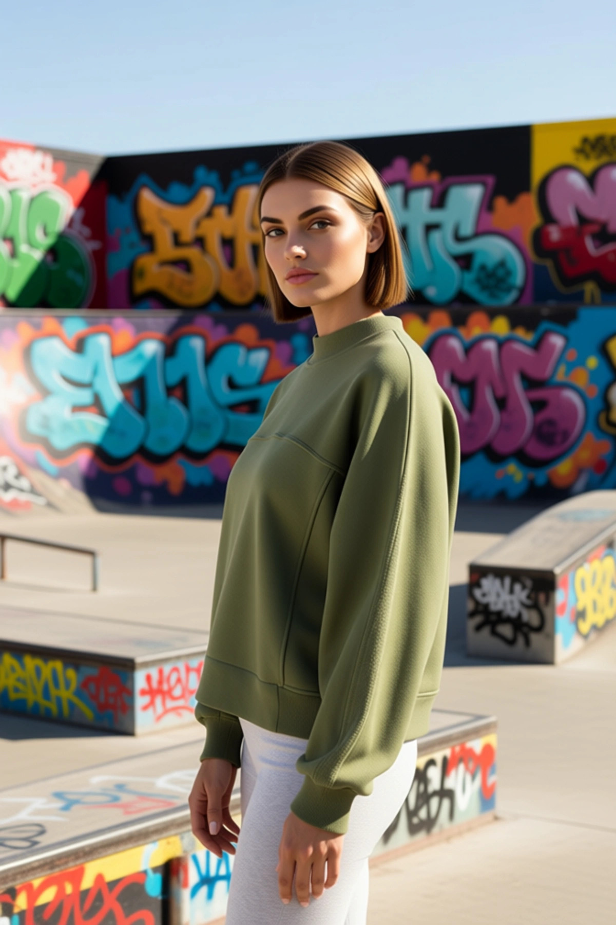 Kadın %100 Pamuk Geniş Kalıp Dik Yaka Düşük Kol Örme Sweatshirt Fonksiyonel Dayanıklı Spor