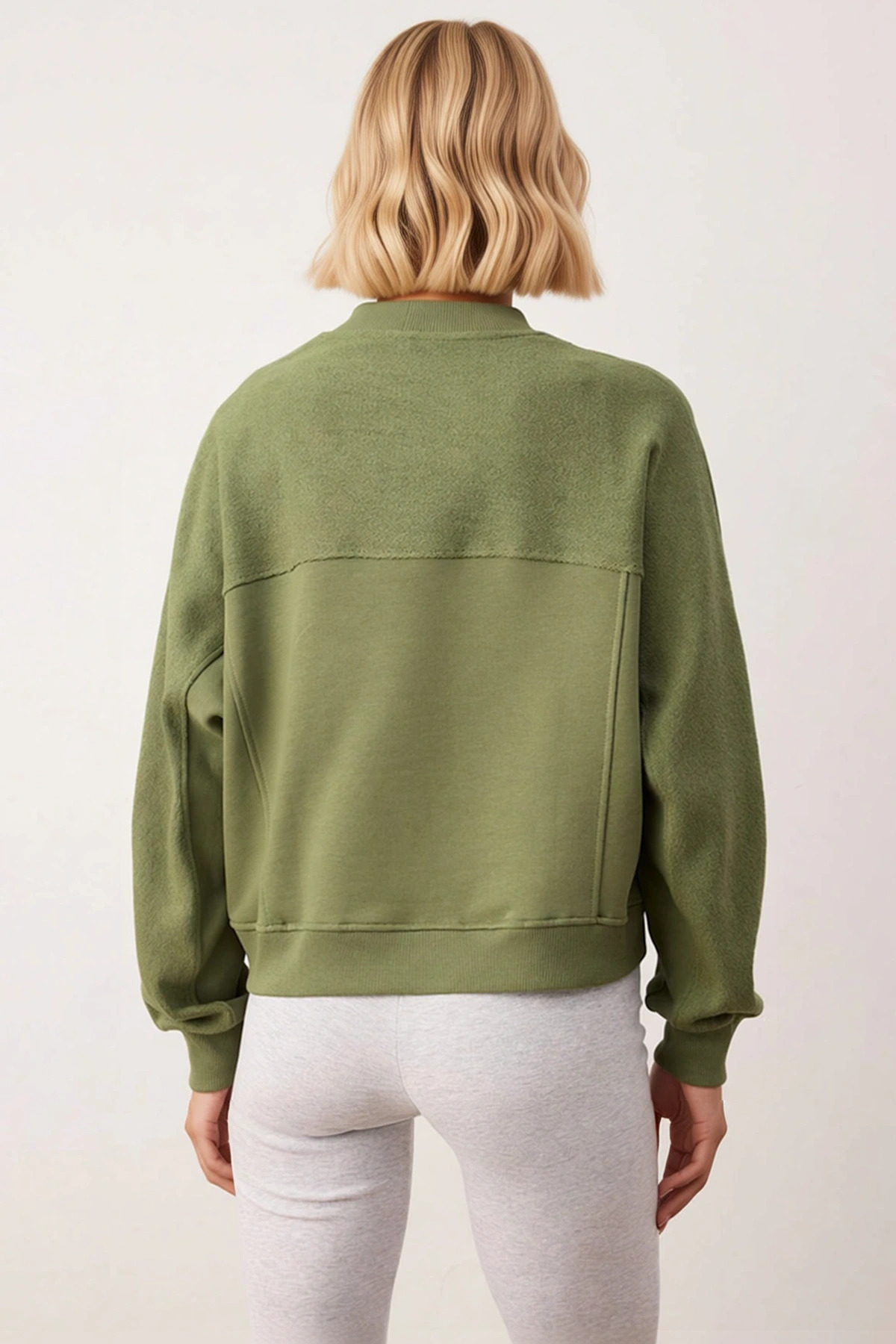 Kadın %100 Pamuk Geniş Kalıp Dik Yaka Düşük Kol Örme Sweatshirt Fonksiyonel Dayanıklı Spor
