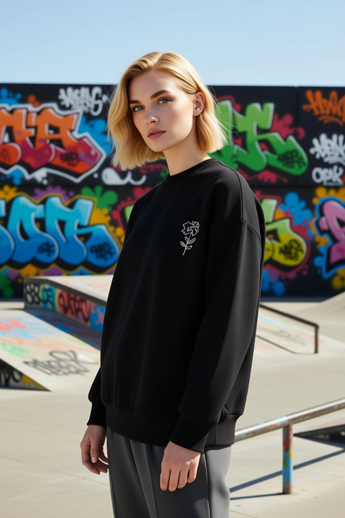 Kadın Bisiklet Yaka Düşük Kol Uzun Kollu Oversize Kalıp Örme Sweatshirt Fonksiyonel Modern