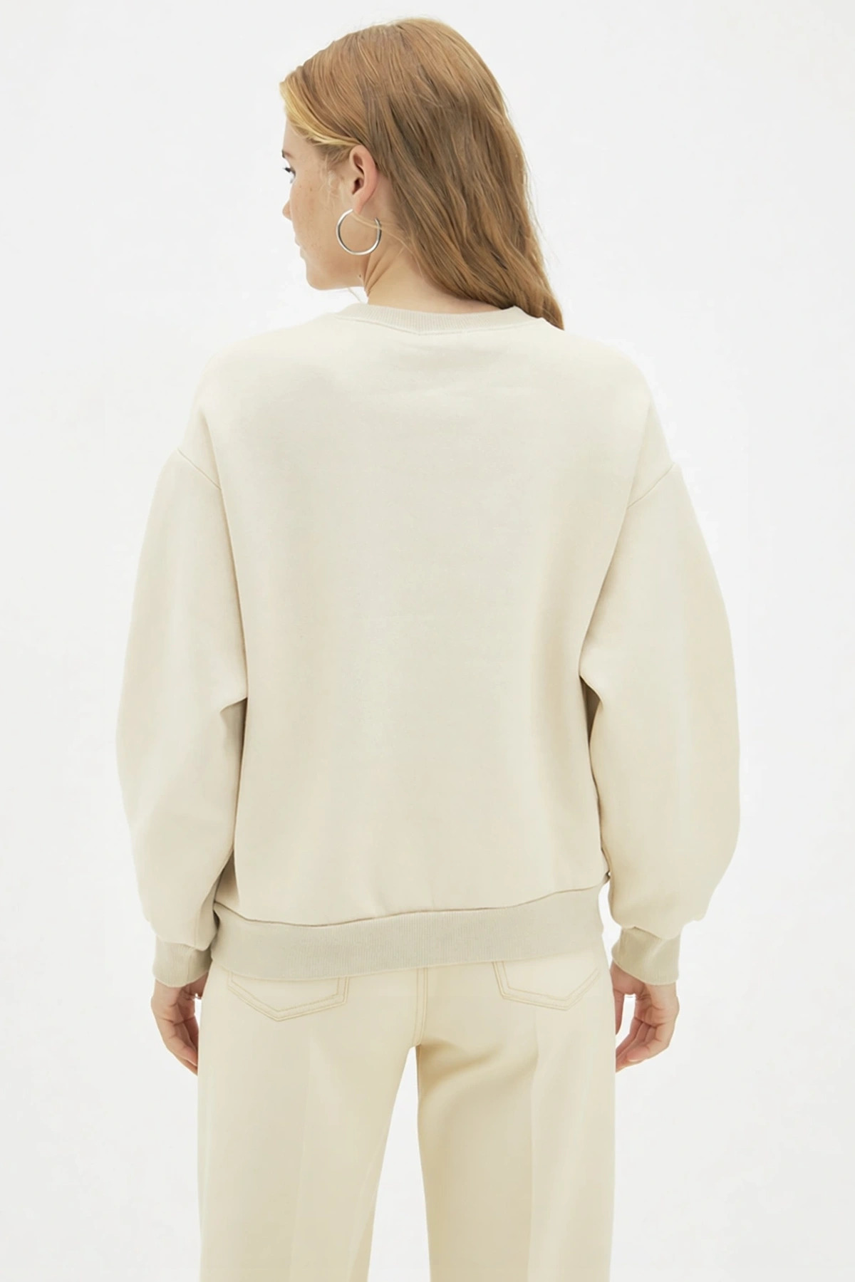 Kadın Bisiklet Yaka Balon Kol Örme Sweatshirt Fonksiyonel Dayanıklı Kaliteli Konforlu Spor