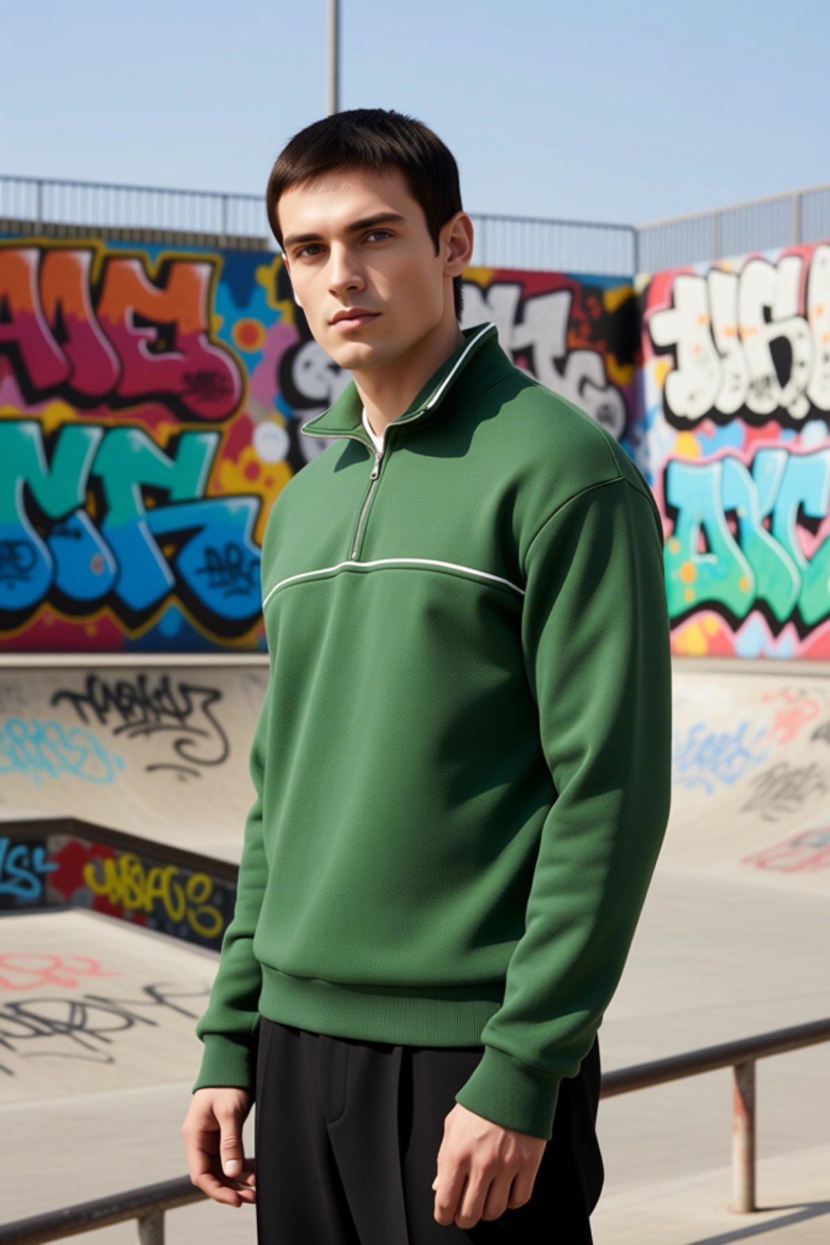 Erkek Dik Yaka Standart Kol Oversize Kalıp Sweatshirt Fonksiyonel Dayanıklı Kaliteli Rahat