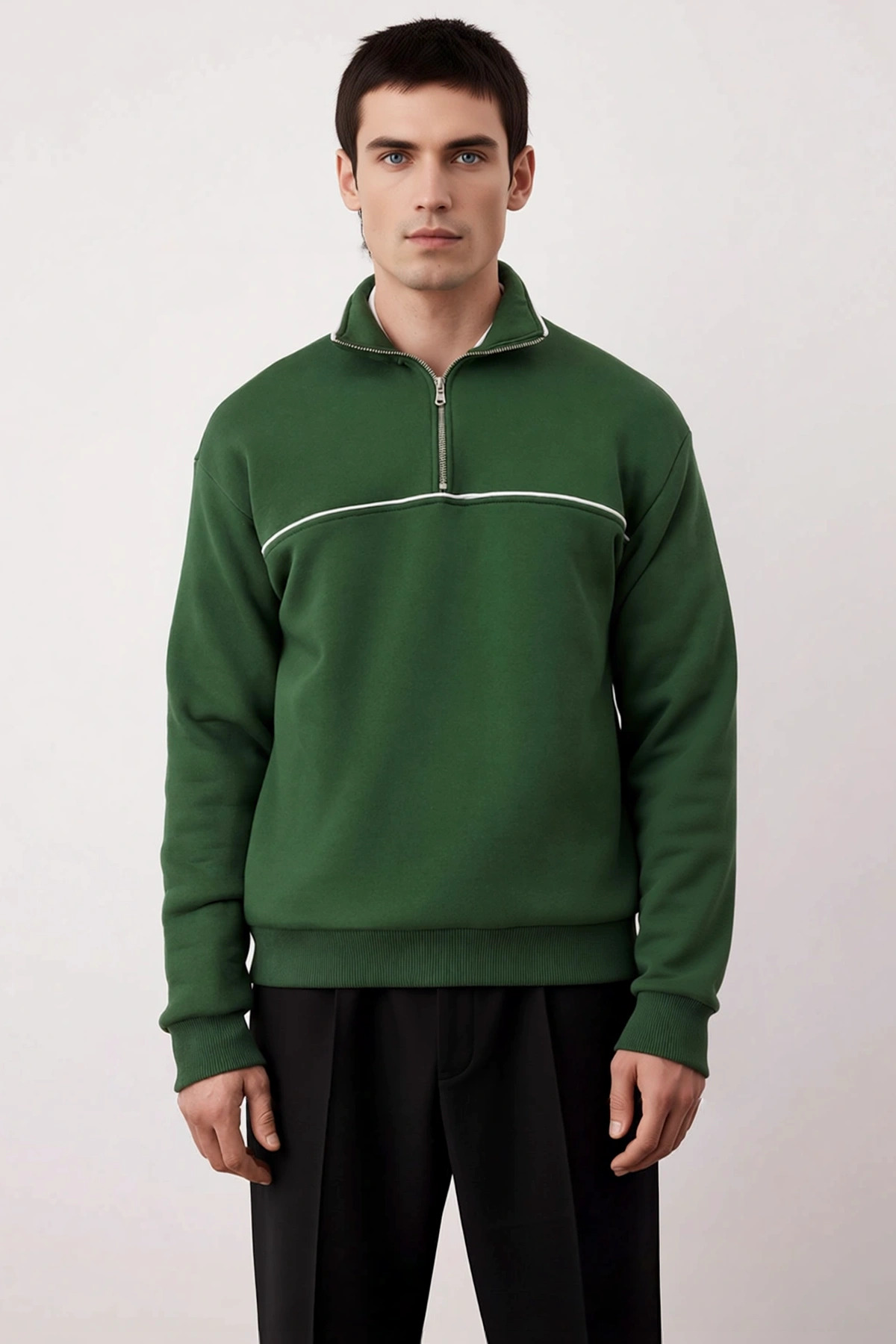 Erkek Dik Yaka Standart Kol Oversize Kalıp Sweatshirt Fonksiyonel Dayanıklı Kaliteli Rahat