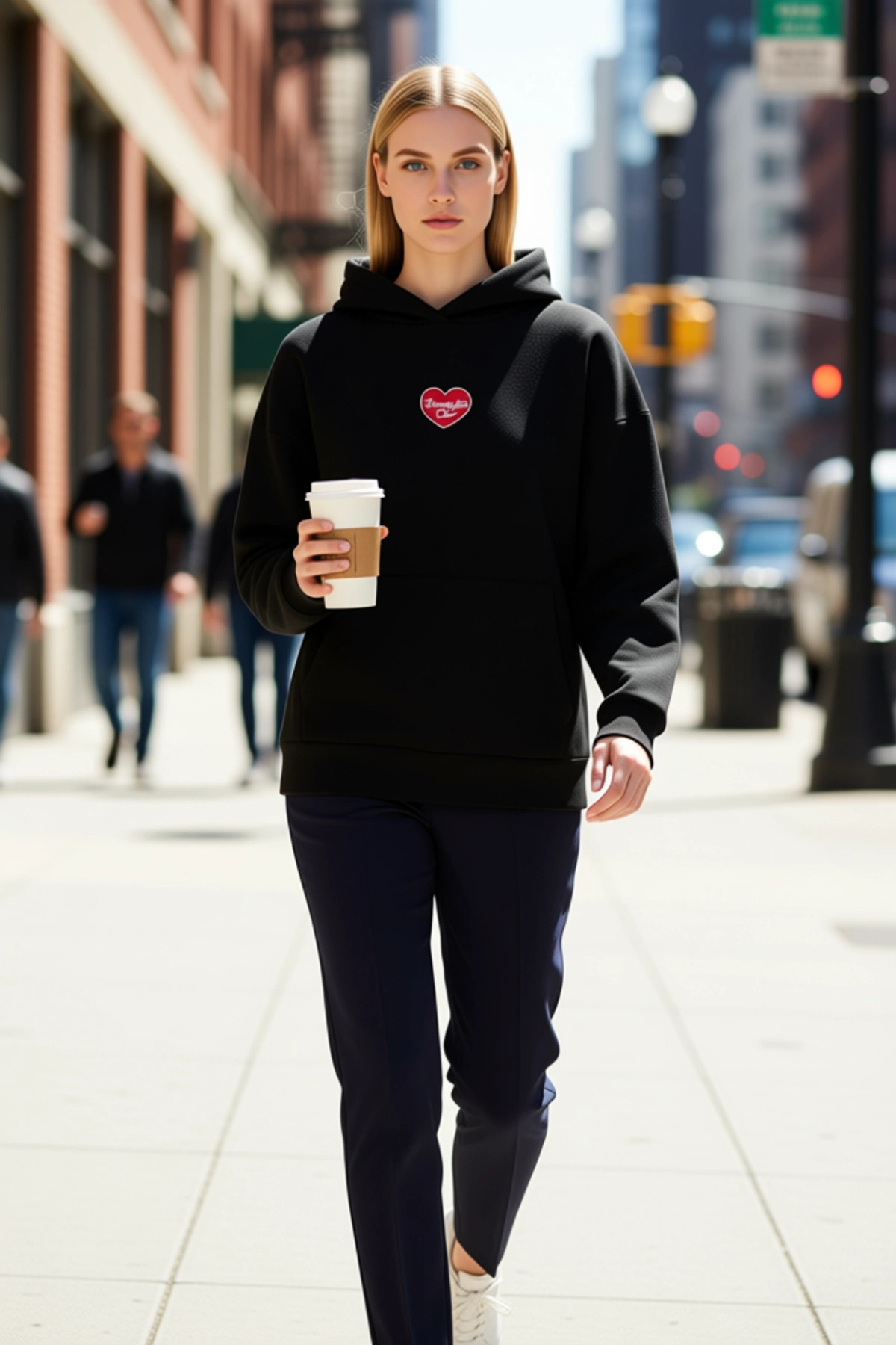 Alternative view of Kadın Kapüşonlu Düşük Kol Oversize Kalıp Örme Sweatshirt Fonksiyonel Dayanıklı Kaliteli Şık