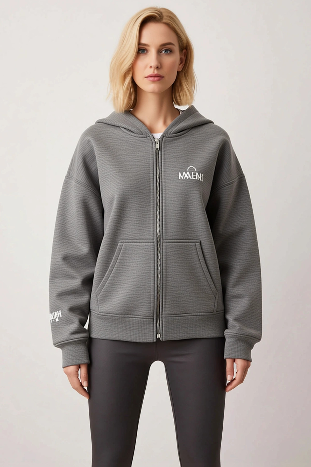 Kadın Kapüşonlu Düşük Kol Fermuarlı Örme Sweatshirt Fonksiyonel Dayanıklı Kaliteli Estetik