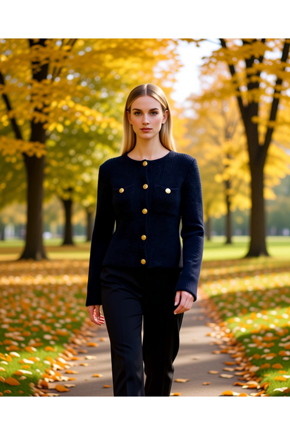 Alternative view of Kadın Dokulu Triko Hırka Düğmeli Tasarım Rahat Kesim Günlük Şıklık Sunan Üst Giyim Parçası