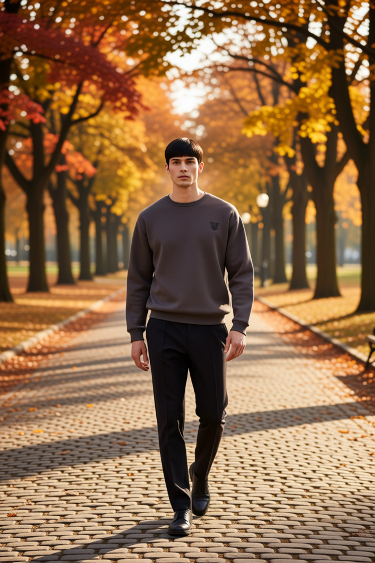 Erkek Bisiklet Yaka Düşük Kol Oversize Kalın Nakışlı Sweatshirt Fonksiyonel Dayanıklı Spor