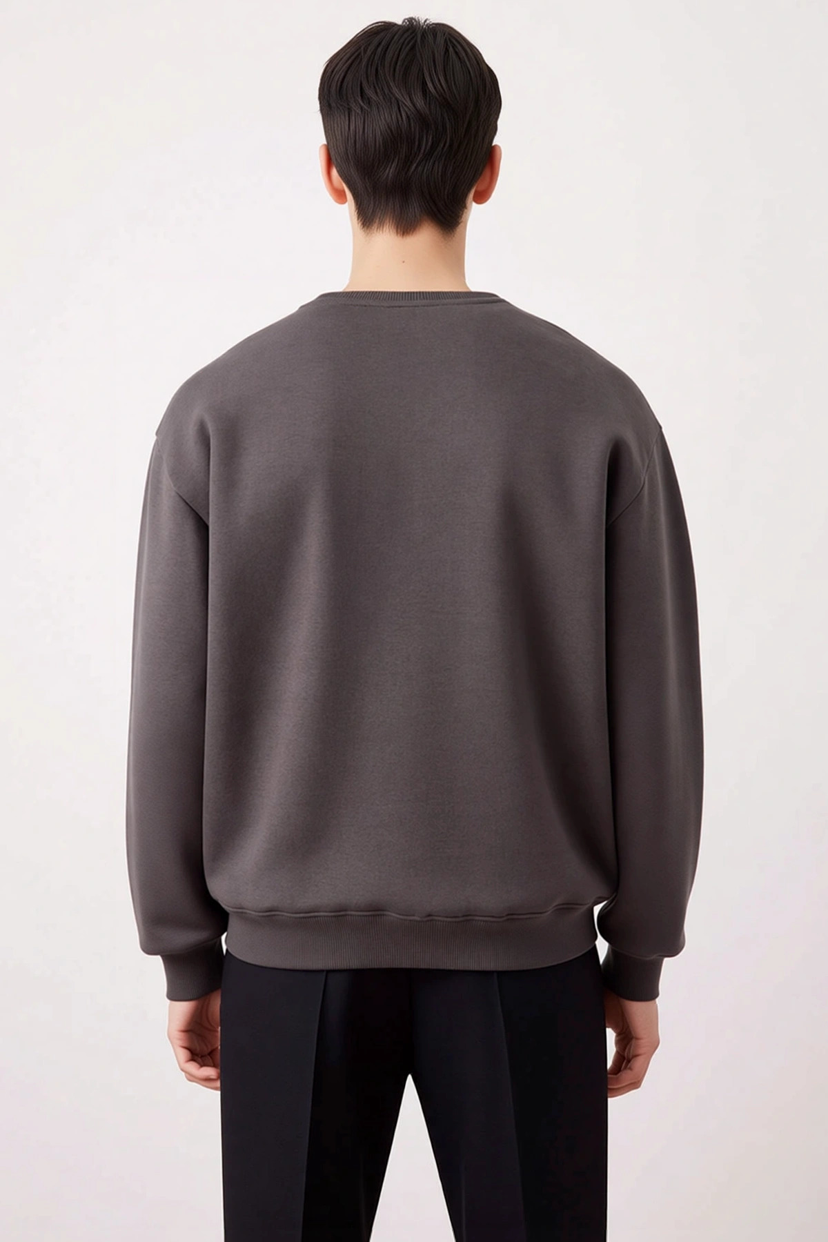 Erkek Bisiklet Yaka Düşük Kol Oversize Kalın Nakışlı Sweatshirt Fonksiyonel Dayanıklı Spor
