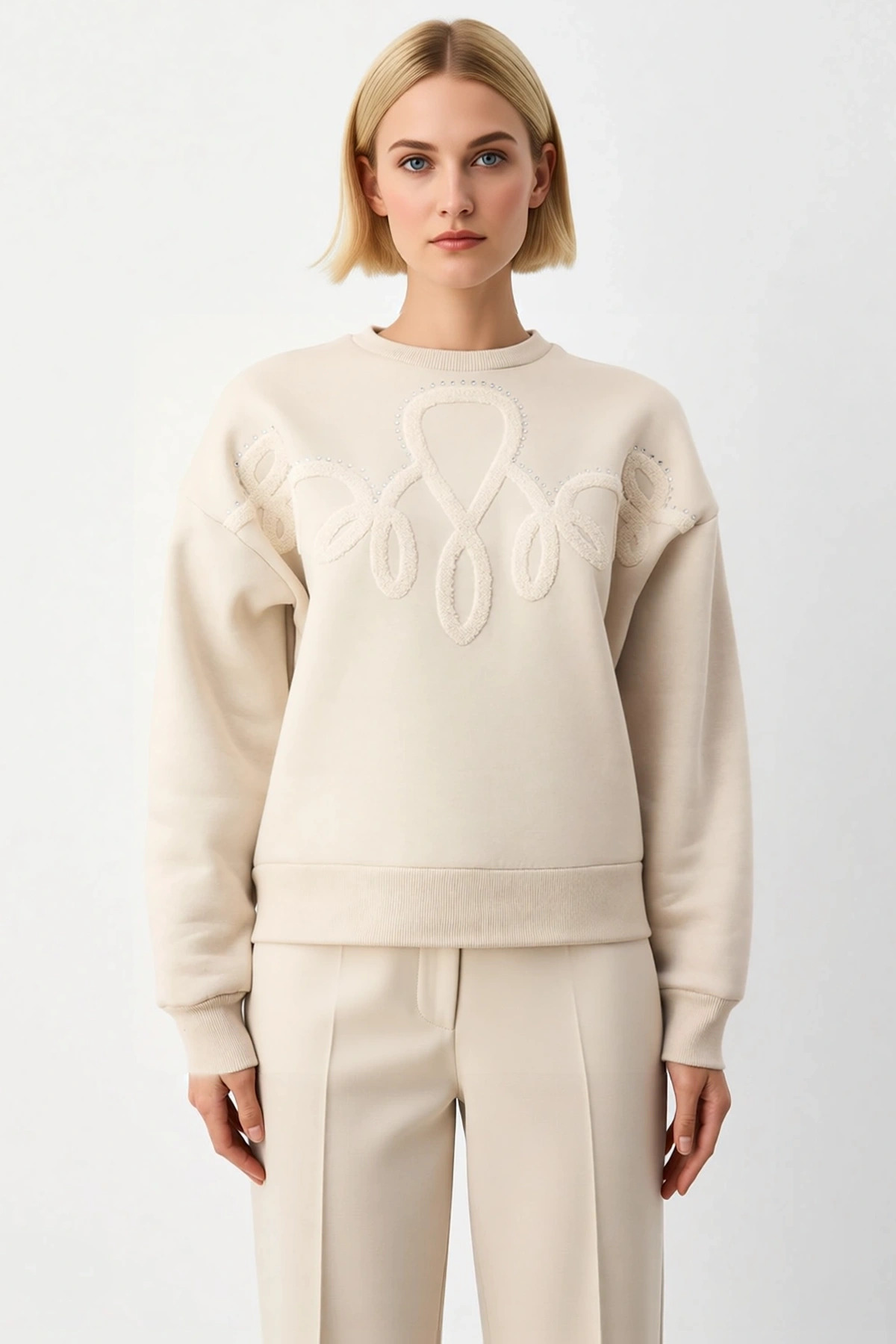 Kadın Bisiklet Yaka Düşük Kol Geniş Kalıp Örme Sweatshirt Fonksiyonel Dayanıklı Kaliteli Şık