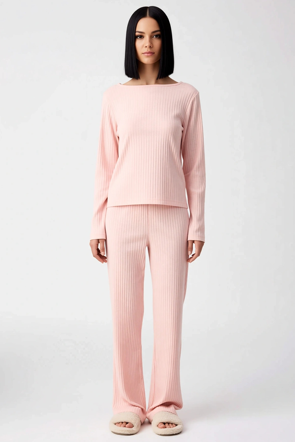Kadın Bisiklet Yaka Standart Kol Regular Kalıp Örme Pijama Takımı Fonksiyonel Dayanıklı Şık
