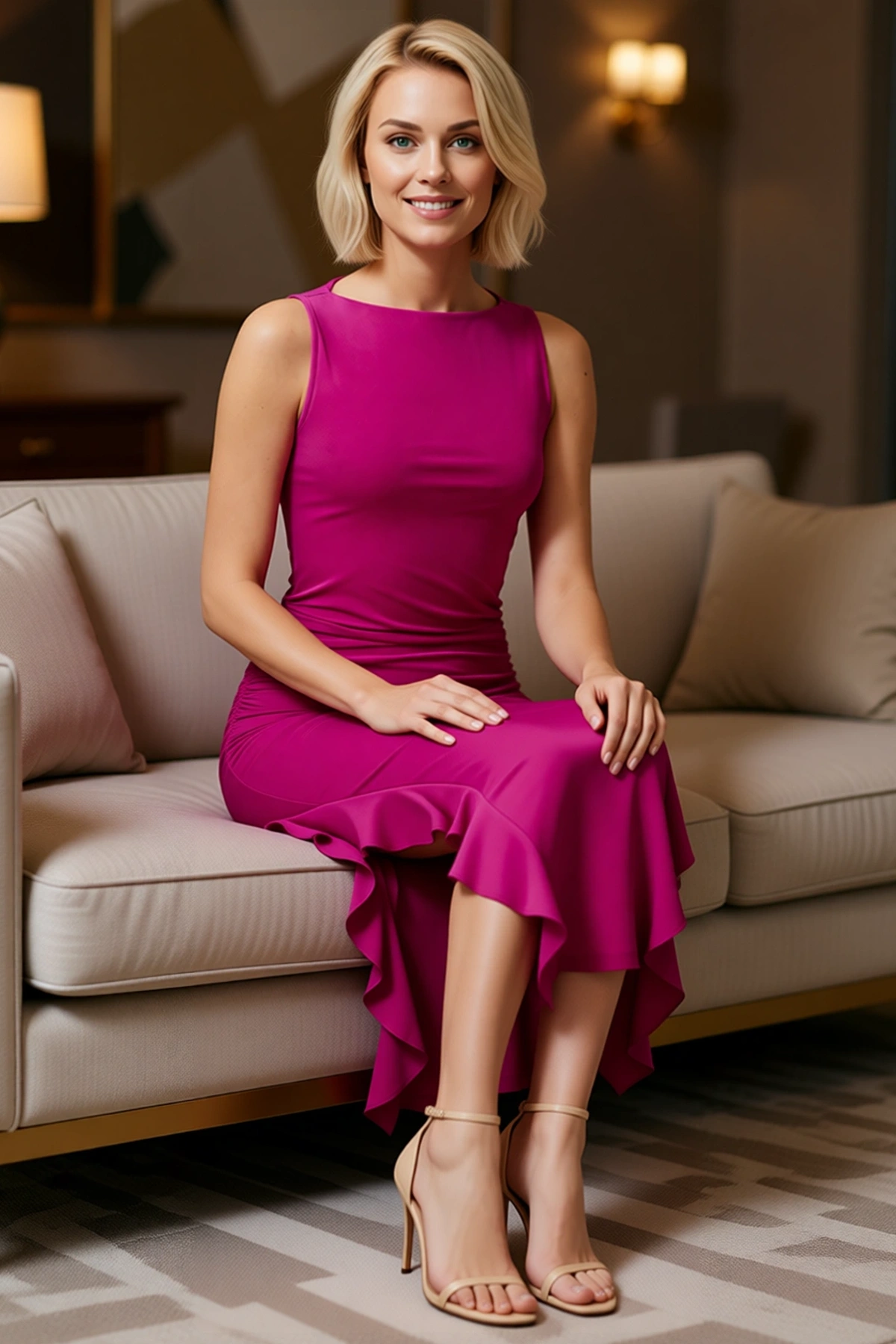 Kadın Kolsuz Bodycon Maxi Elbise Yırtmaçlı Fırfır Detaylı Sandy Kumaş Kayık Yaka Uzun Günlük Rahat