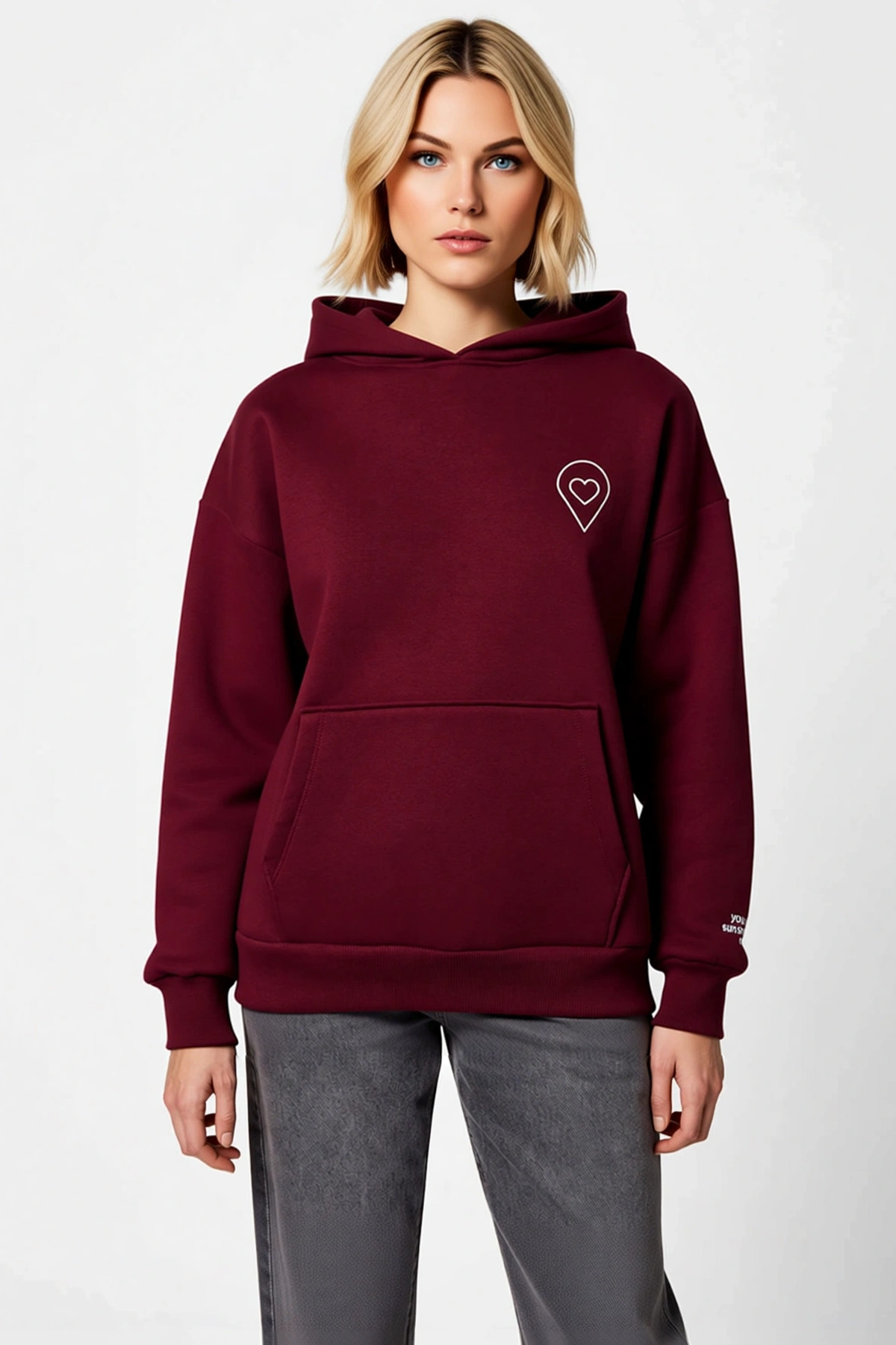 Kadın Bisiklet Yaka Düşük Kol Oversize Slogan Nakışlı Sweatshirt Fonksiyonel Dayanıklı Şık