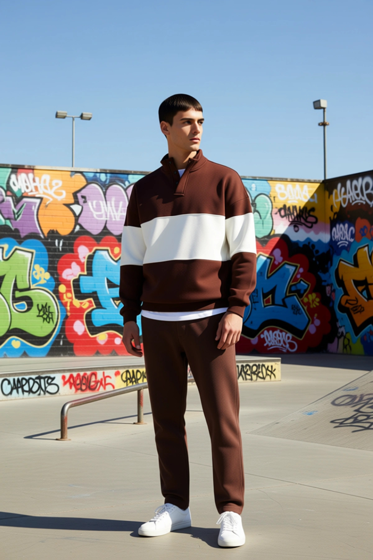 Erkek Dik Yaka Standart Kol Renk Bloklu Sweatshirt Fonksiyonel Dayanıklı Kaliteli Konforlu