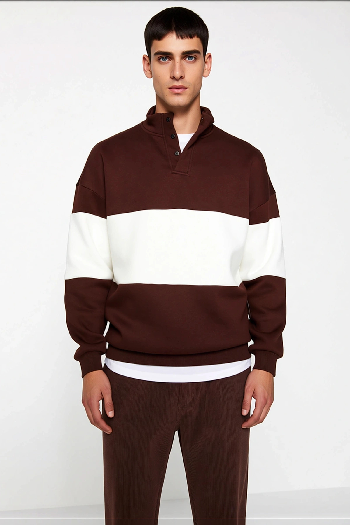 Erkek Dik Yaka Standart Kol Renk Bloklu Sweatshirt Fonksiyonel Dayanıklı Kaliteli Konforlu