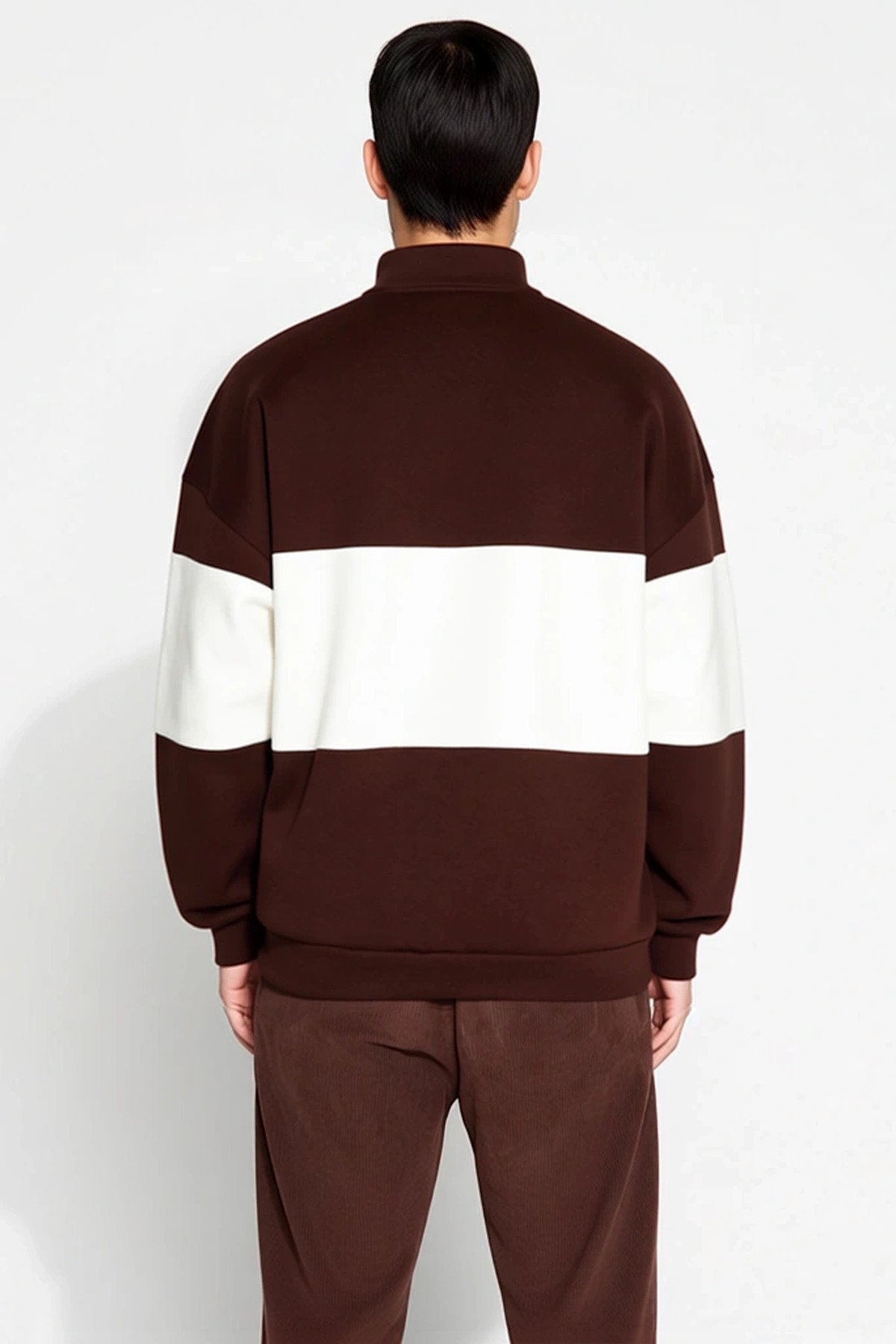 Erkek Dik Yaka Standart Kol Renk Bloklu Sweatshirt Fonksiyonel Dayanıklı Kaliteli Konforlu