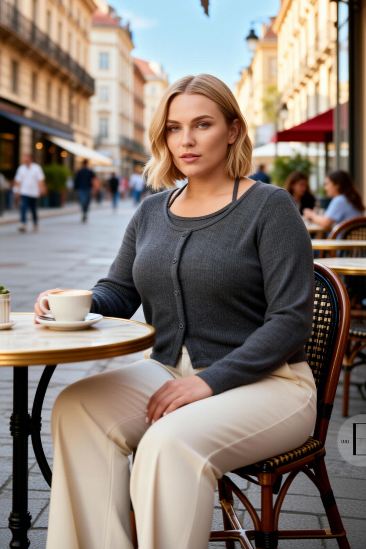 Kadın Büyük Beden Bluz Seti V Yaka Uzun Kol Önü Düğmeli Kaşkorse Örme Düz Desen Regular Kalıp