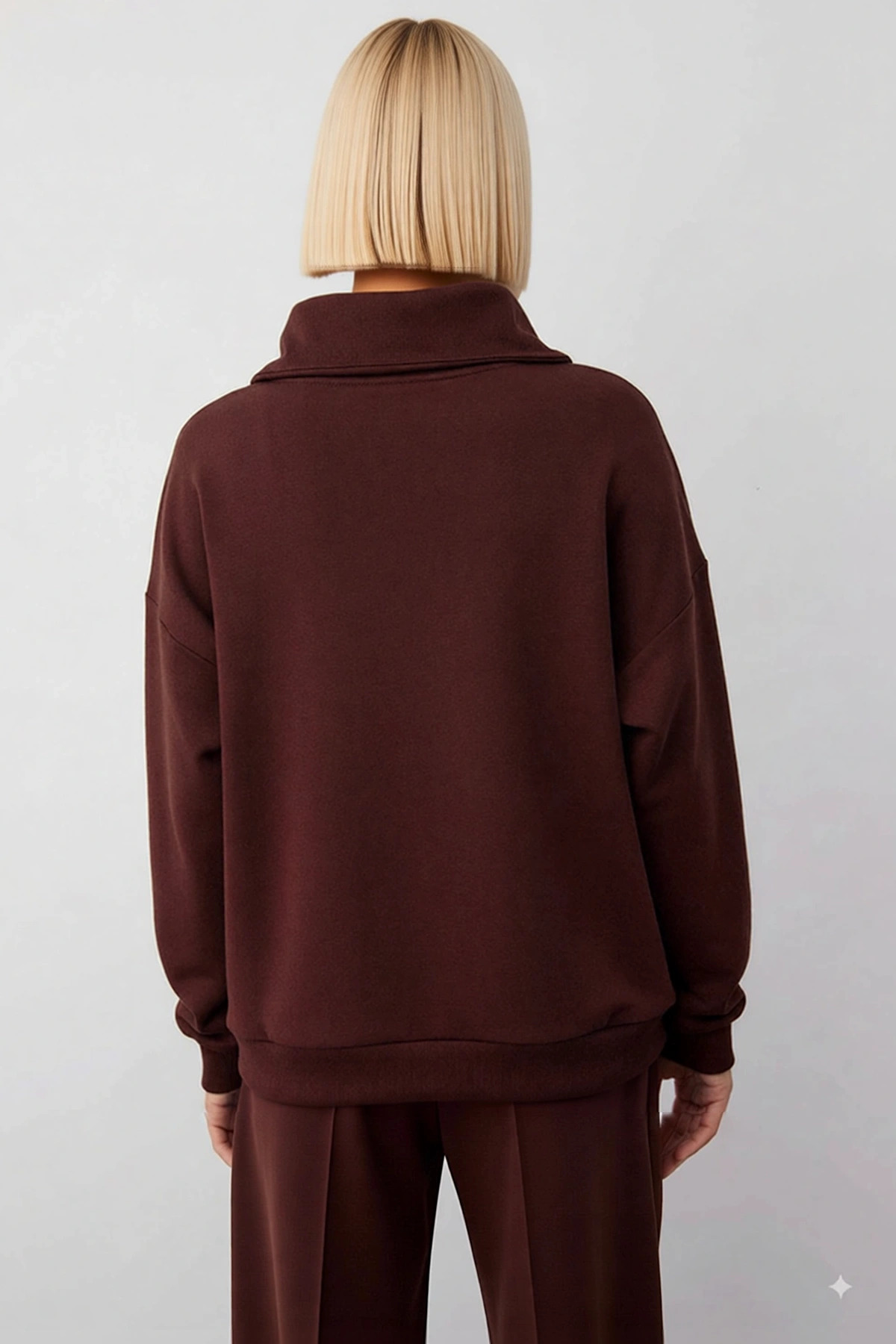 Kadın Polo Yaka Düşük Kol Örme Sweatshirt Fonksiyonel Dayanıklı Kaliteli Konforlu Estetik Şık