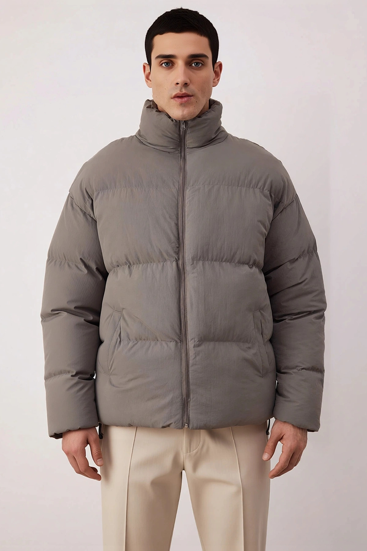 Erkek Oversize Fit Dik Yaka Uzun Kol Fermuarlı Mont Fonksiyonel Dayanıklı Kaliteli Estetik