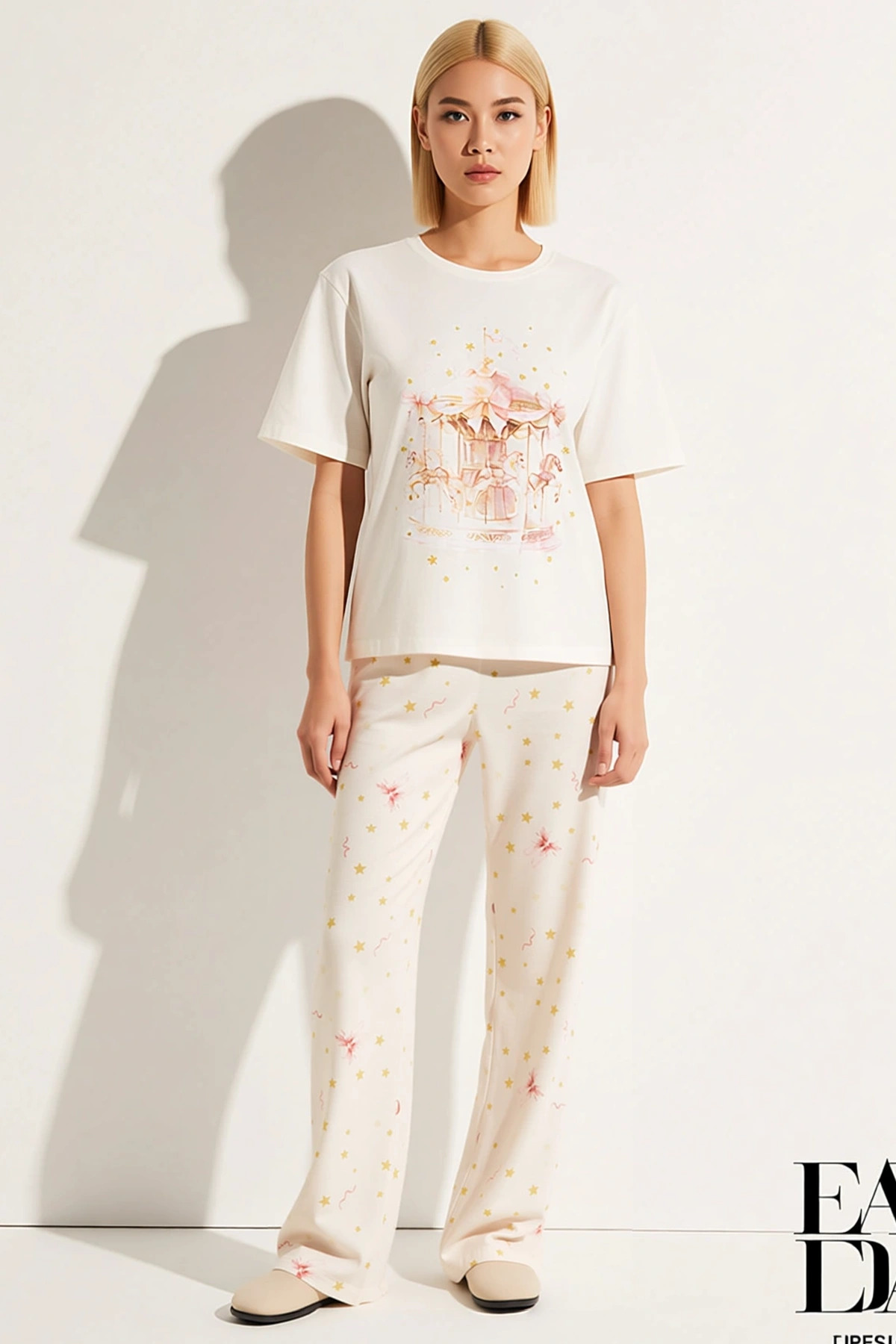 Kadın Bisiklet Yaka Kısa Kollu Regular Kalıp Pijama Takımı Fonksiyonel Modern